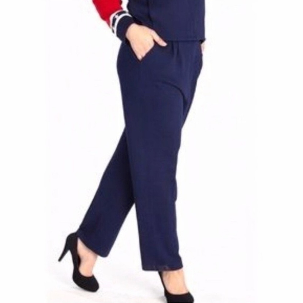 St. John Santana Knit Navy Blue Straight Leg Pants | Quiet Luxury Designer | EUC